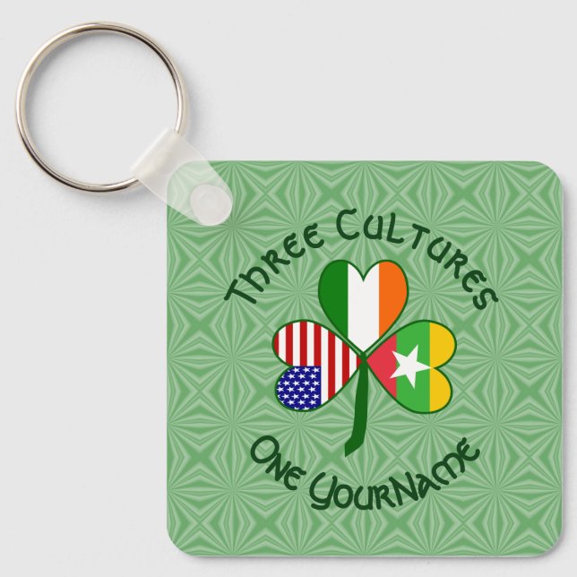 Burma (Myanmar) Irland USA Flaggor Shamrock Namn Nyckelring (Framsida)