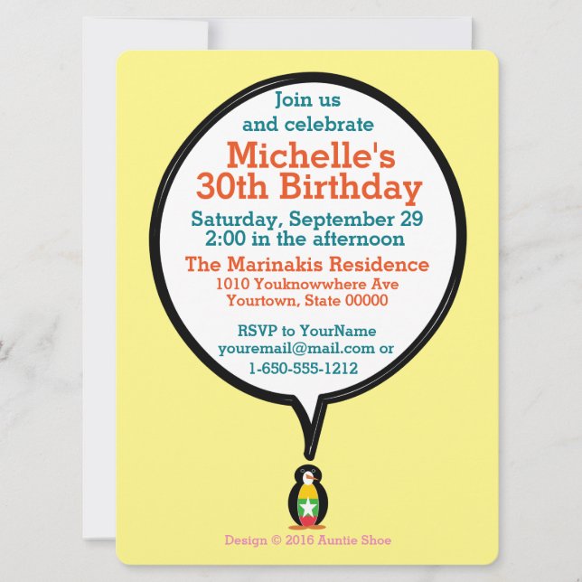 Burma Myanmar Talande Ms Penguin Personlig  Inbjudningar (Framsida)