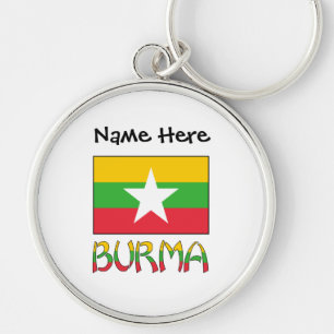 Burma och Myanmar Anpassad flagga Rund Silverfärgad Nyckelring