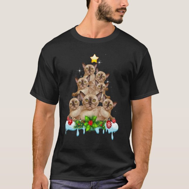 Burmese Cat Christmas Xmas Tree T Shirt (Framsida)