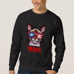 Burmese Cat Merica 4:e juli US Flagga Lång Ärmad Tröja