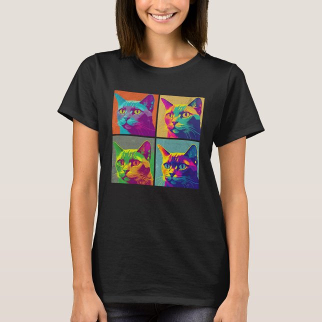 Burmese Cat Pop Illustration Colorful Animal Men T Shirt (Framsida)