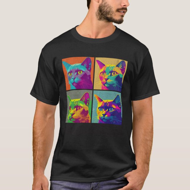 Burmese Cat Pop Illustration Colorful Animal Men T Shirt (Framsida)