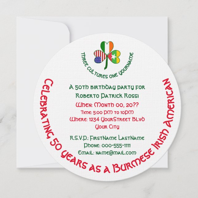 Burmese Myanmar Irish USA Shamrock Birthday Inbjudningar (Framsida)