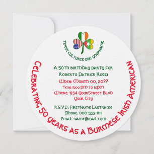 Burmese Myanmar Irish USA Shamrock Birthday Inbjudningar