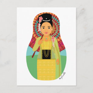 Burmese, Myanmar Matryoshka Postcard Vykort
