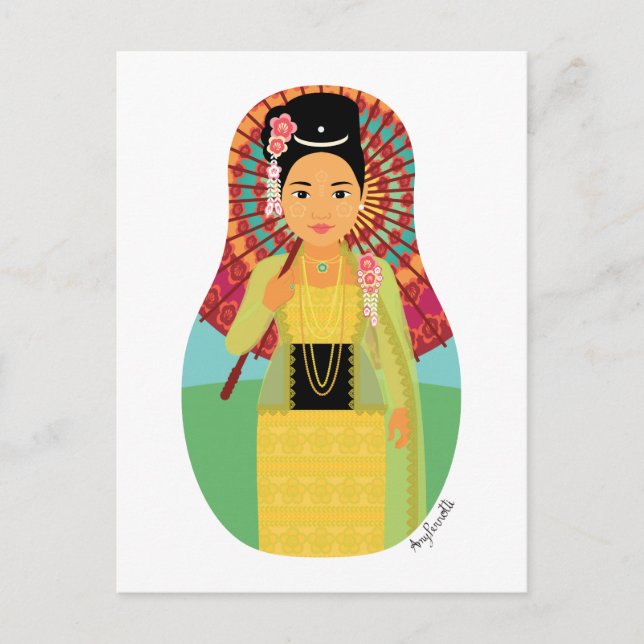 Burmese, Myanmar Matryoshka Postcard Vykort (Framsida)