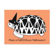 Burmese Star Tortoise Witch Halloween Card (bw)