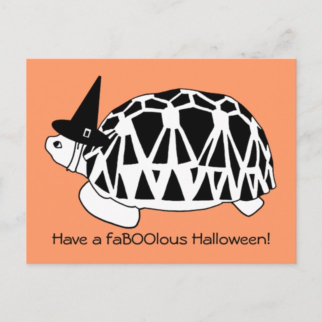 Burmese Star Tortoise Witch Halloween Card (bw) Vykort (Framsida)