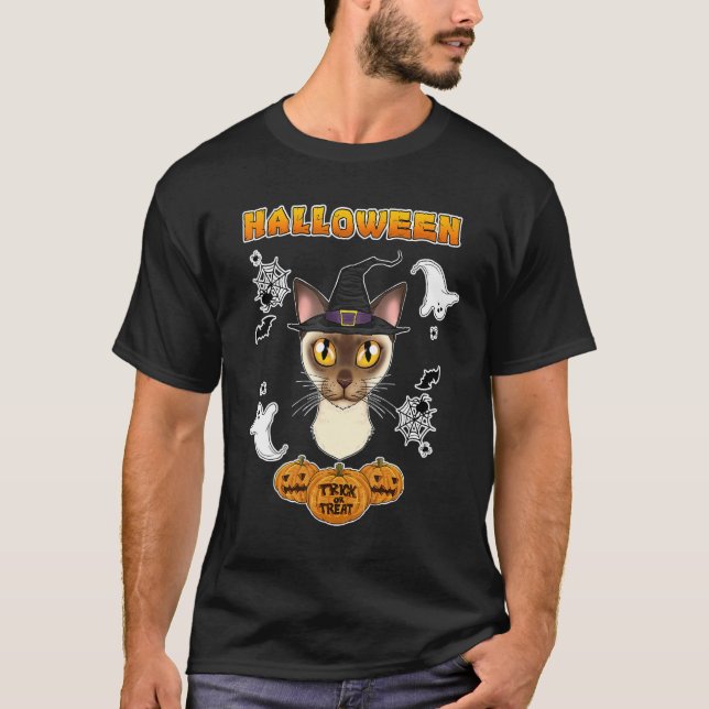 Burmeser Katt I Glad Halloween T Shirt (Framsida)