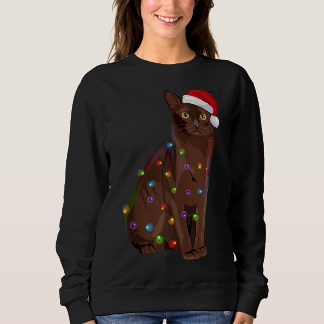 Burmesisk Kat-jul Ljus Julafton Cat Lover Santa T Shirt (Framsida)