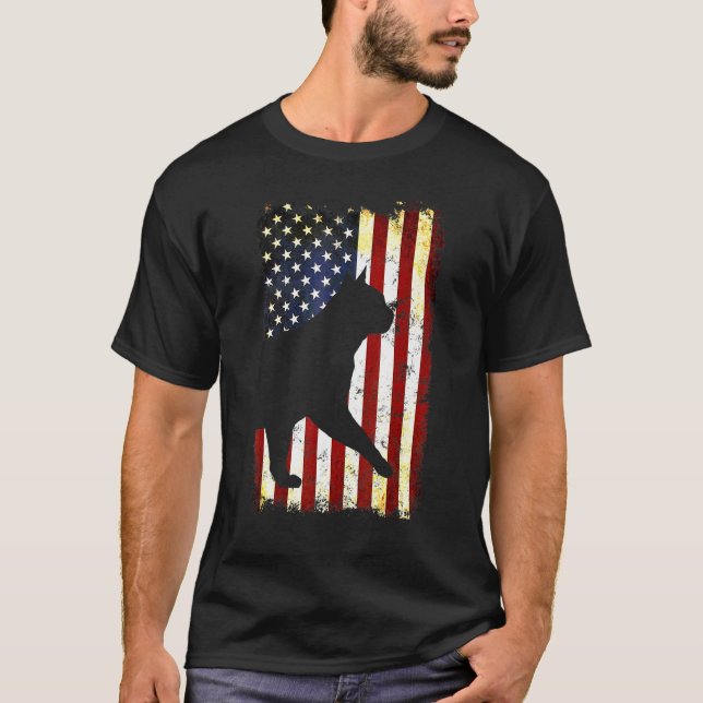 Burmesiska Cat Silhouette American Flagga 4:e juli T Shirt (Framsida)