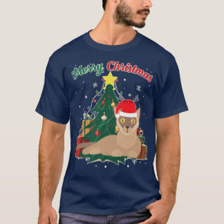 Burmesiska Kat Julgran Snö Flakes Julafton Presen T Shirt