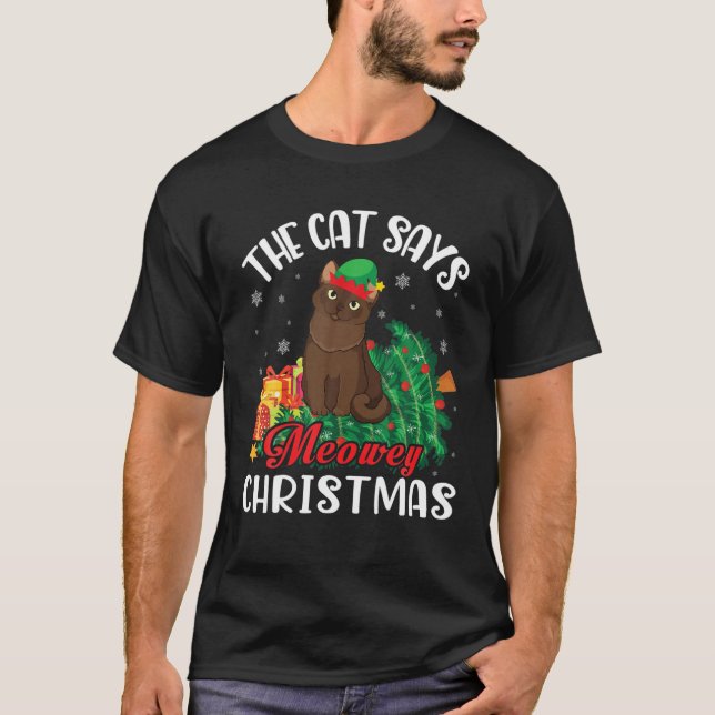 Burmesiska Noel Costume presenterar katten säger M T Shirt (Framsida)