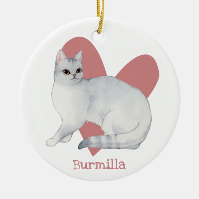 Burmilla Cat Watercolor Kattunge Rosa Heart Julgransprydnad Keramik (Framsidan)