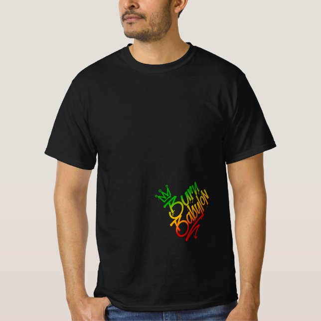 Burn Babylon Graffiti Märkre Stil Rasta Reggae T Shirt (Framsida)