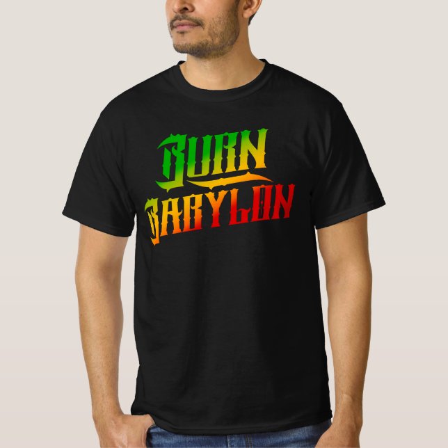 Burn Babylon Rasta Färg Reggae T-Shirt (Framsida)