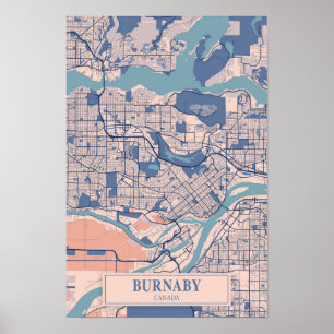 Burnaby Kanada Blåsigt Stadskarta Resa Poster