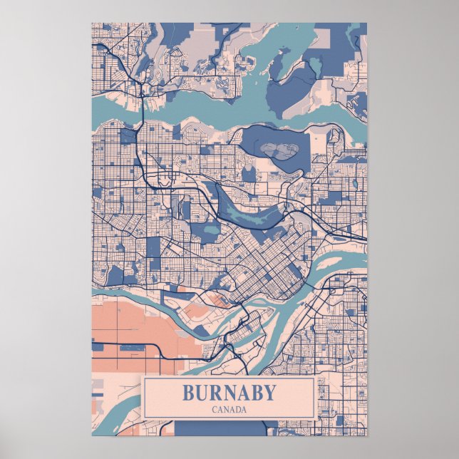 Burnaby Kanada Blåsigt Stadskarta Resa Poster (Framsidan)