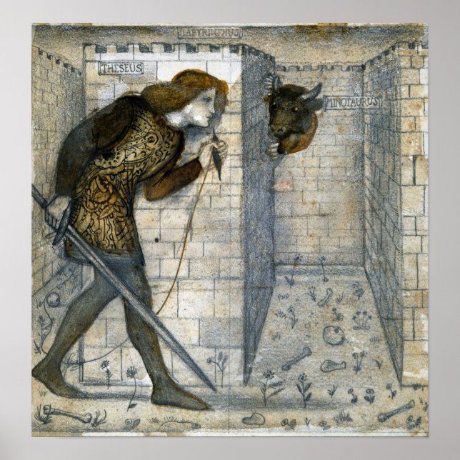 Burne-Jones - Theseus och Minotaur i labyrint Poster (Framsidan)