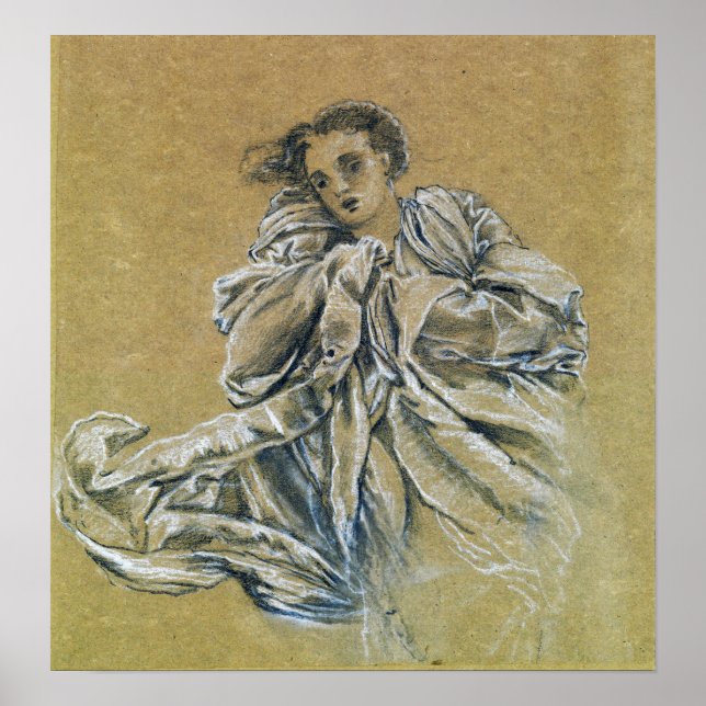 Burne-Jones - Vinterstudie av flygande draperi Poster (Framsidan)
