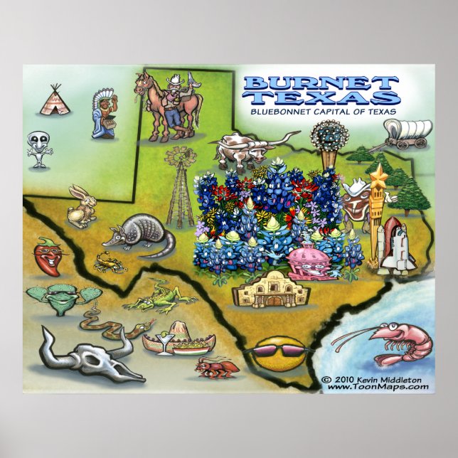 Burnet TEXAS Karta Poster (Framsidan)