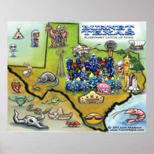 Burnet TEXAS Karta Poster