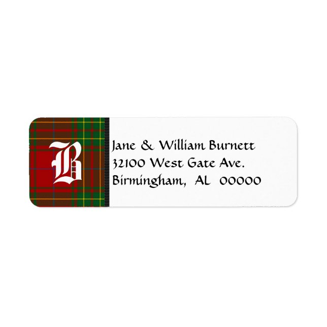 Burnett Tartan Play Monogram Adressetiketter Returadress Etikett (Framsidan)