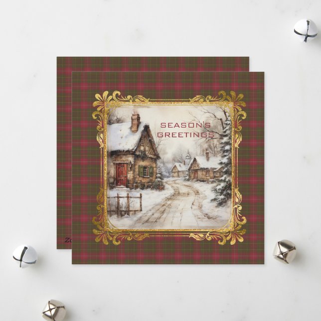 Burnett Weathered Scottish Tartan Christmas Julkort (Fram/Back In Situ)