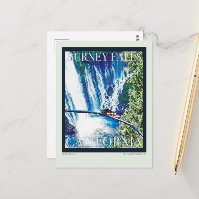 Burney Falls, CA Poster Vykort (Fram/Back In Situ)