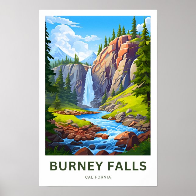 Burney Falls California Travel Skriv ut Poster (Framsidan)