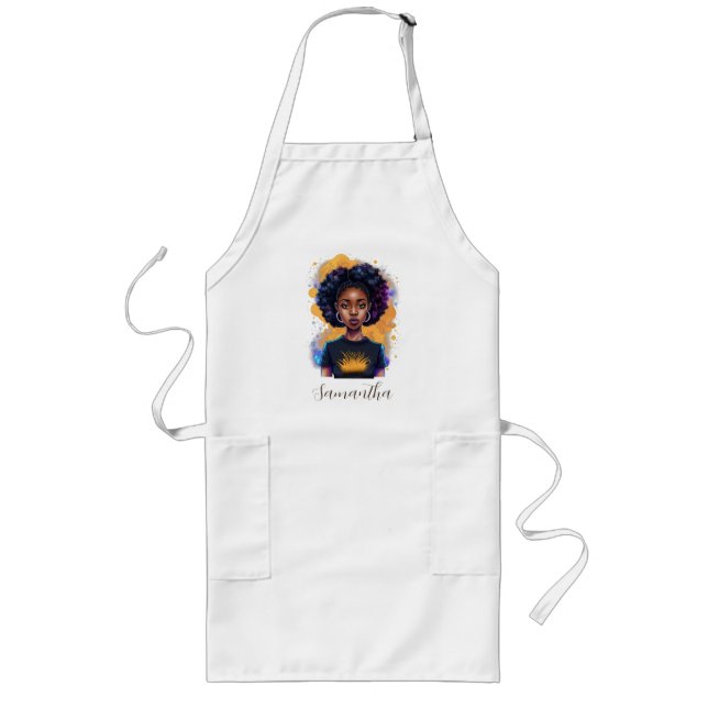 Burning Afro Woman Långt Förkläde (Framsidan)