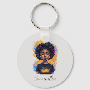 Burning Afro Woman Nyckelring
