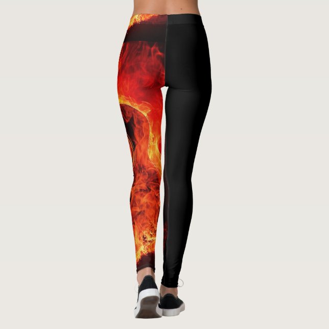 Burning av Guitar Flames Fire Music Orange Black Leggings (Baksida)