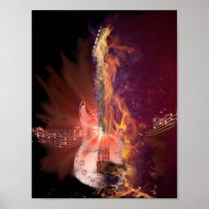 Burning av Guitar och Musik noter Bild Poster