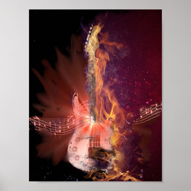 Burning av Guitar och Musik noter Bild Poster (Framsidan)