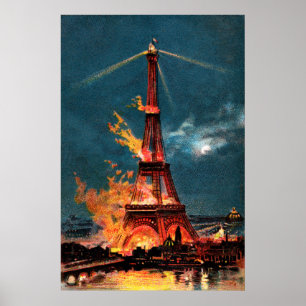 Burning Eiffel Torn Poster
