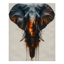 Burning Forest Elephant Perfect Poster