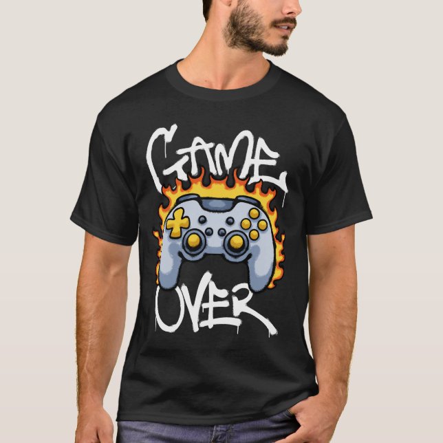burning Game Controller streetwear T Shirt (Framsida)