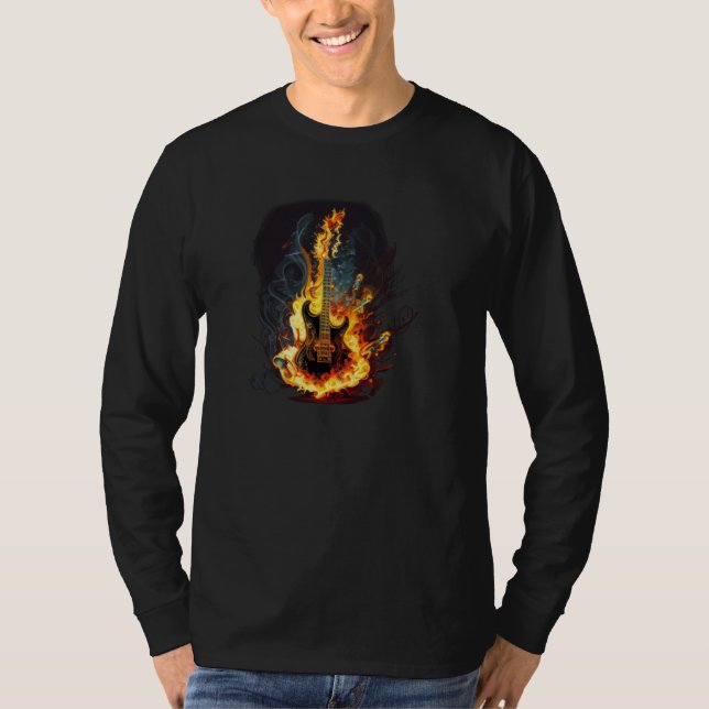 Burning Guitar for Rock n Roll T Shirt (Framsida)