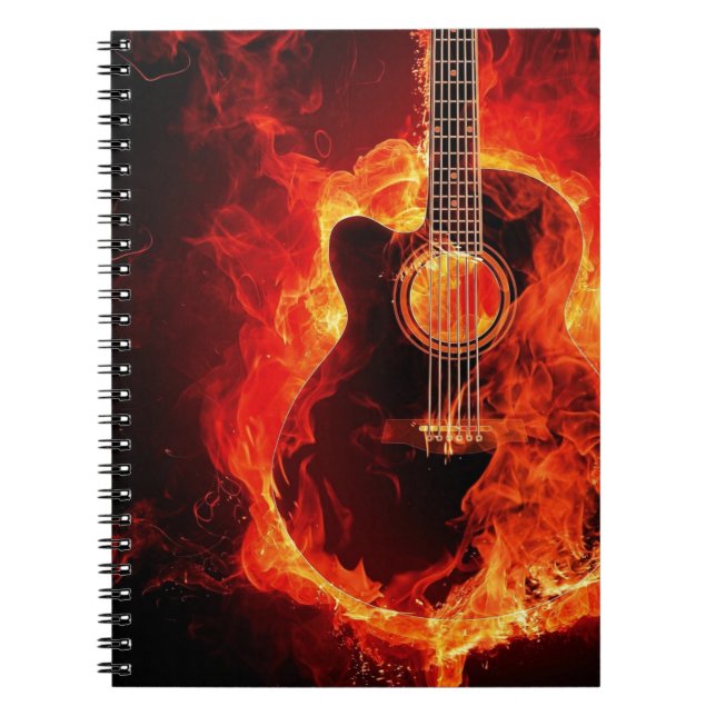 Burning Guitar, Orange Flames Music Sten Band Anteckningsbok (Framsidan)
