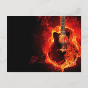 Burning Guitar, Orange Flames Music Sten Band Vykort