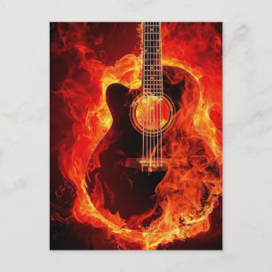 Burning Guitar, Orange Flames Music Sten Band Vykort