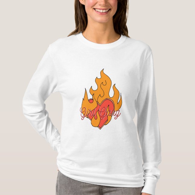 Burning Heart Girl Gang T Shirt (Framsida)