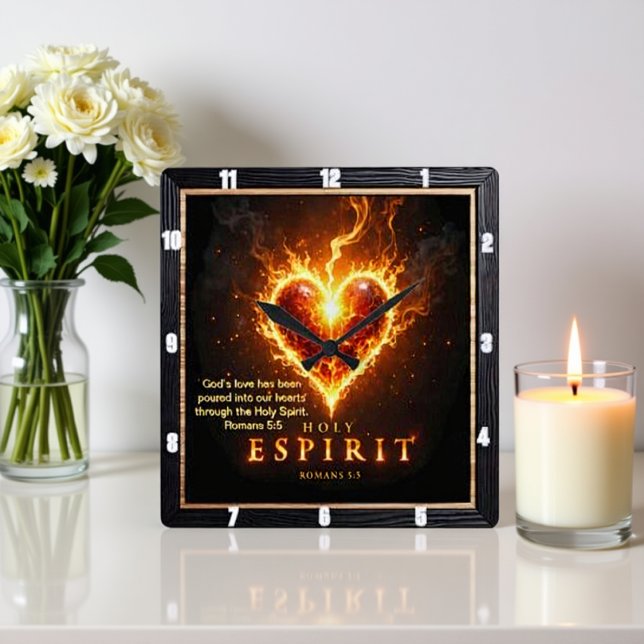 Burning Heart Holy Spirit Romans 5:5 Love Fyrkantig Klocka (Skapare uppladdad)