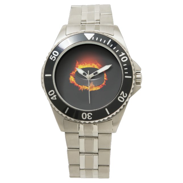 Burning Hockey Puck Watch Armbandsur (Framsida)