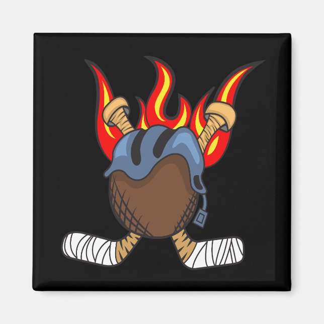 Burning Puck and Hockey Sticks in Flames, Black Magnet (Framsidan)