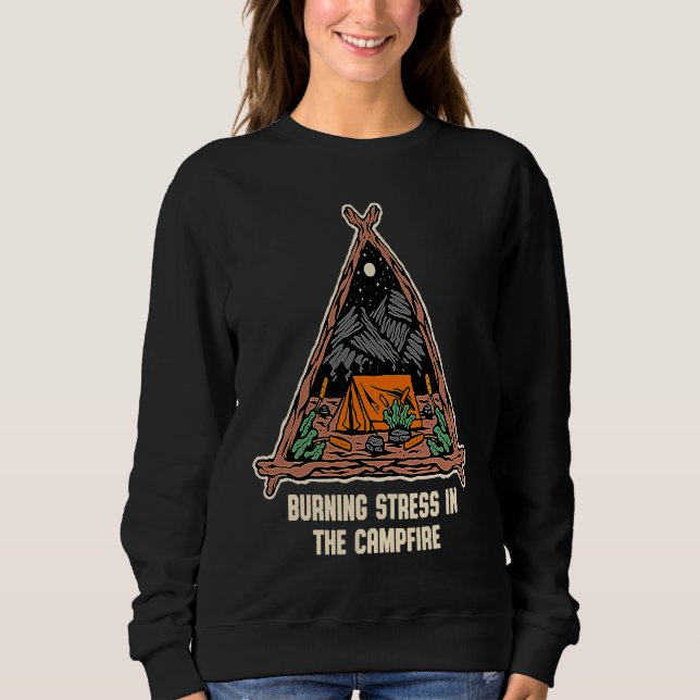 Burning Stress in the Campfire  Camping Humor Camp T Shirt (Framsida)
