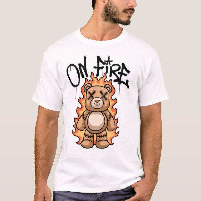 Burning Teddy Bear streetwear T Shirt (Framsida)