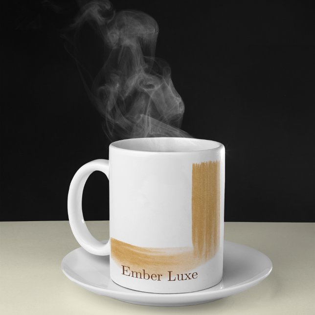 Burnished Luxe Brushed Gold Stripe Ceramic Mug Kaffemugg (A white base with gold accents adds a refined note to quiet moments and daily rituals.)